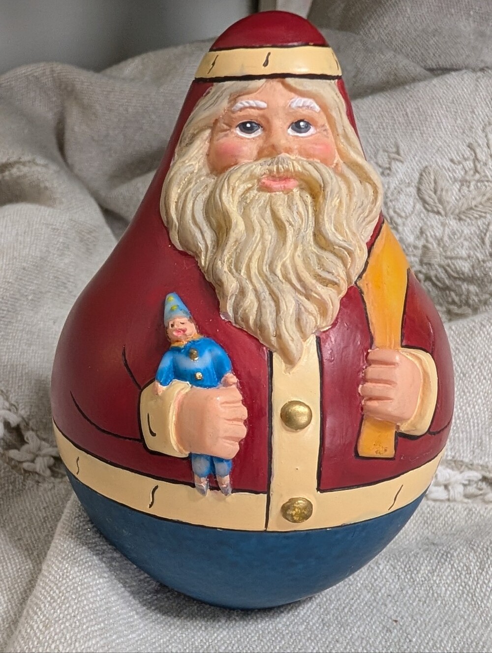 Lenox Christmas Figurine Red, Blue & Gold Collectible Santa Egg Shaped Wood